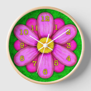 Pink Daisy Blume auf Green Beautiful Uhr