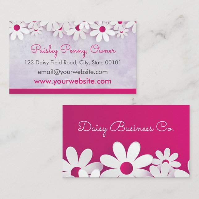 Pink Daisy Blume Business Card Visitenkarte (Vorne/Hinten)