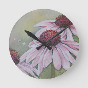 PINK DAISY BLUME CLOCK RUNDE WANDUHR