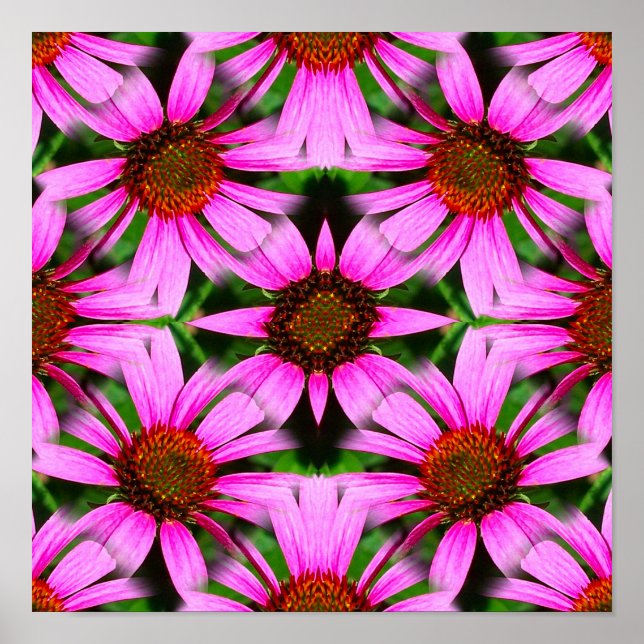 Pink Daisy Blume Mirror Abstrakt Poster (Vorne)