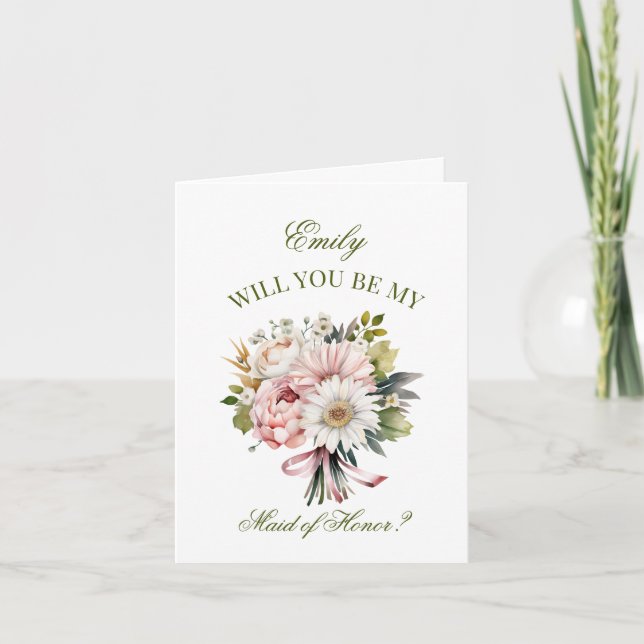 Pink Daisy Bouquet Trauzeugin Vorschlag Einladung (Vorderseite)