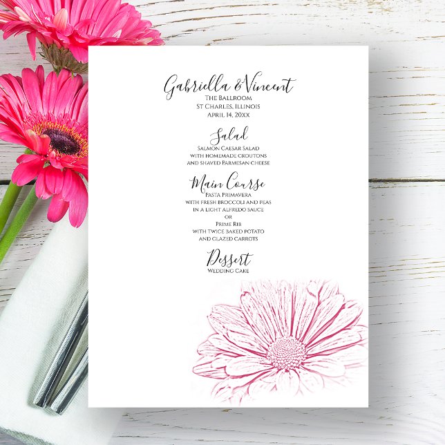 Pink Daisy Effect Floral Wedding Menü (Von Creator hochgeladen)
