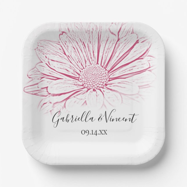 Pink Daisy Effect Floral Wedding Pappteller (Vorderseite)