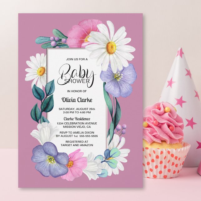 Pink Daisy Floral Baby Dusche Einladung (Von Creator hochgeladen)