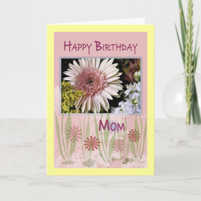 Pink Daisy Floral Bouquet, Mama, Geburtstag Karte (Vorderseite)