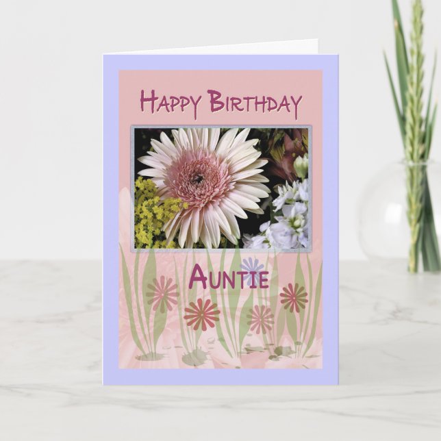 Pink Daisy Floral Bouquet, Tante, Geburtstag Karte (Vorderseite)