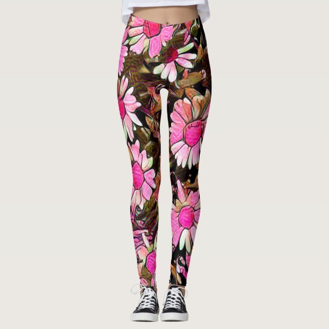 Pink Daisy Floral Leggings (Vorderseite)