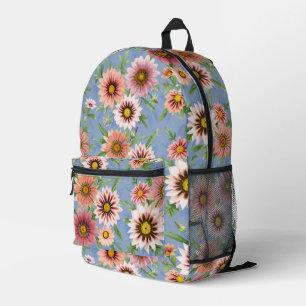 Pink Daisy Florale Botanische Kunst auf Blau Bedruckter Rucksack
