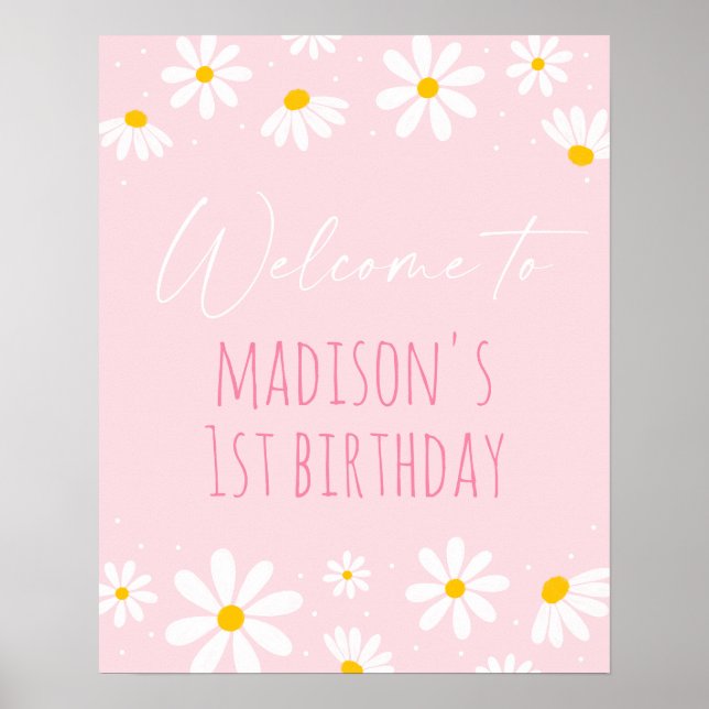 Pink Daisy Geburtstag Willkommen Poster (Vorne)
