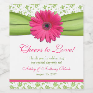 Pink Daisy Green Floral jubelt Liebe Weinetikett