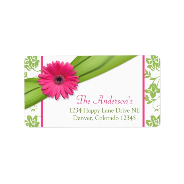 Pink Daisy Green Floral Wedding Address Labels Adressaufkleber (Vorne)