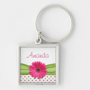Pink Daisy Green Polka Dot Individuelle Name Schlü Schlüsselanhänger