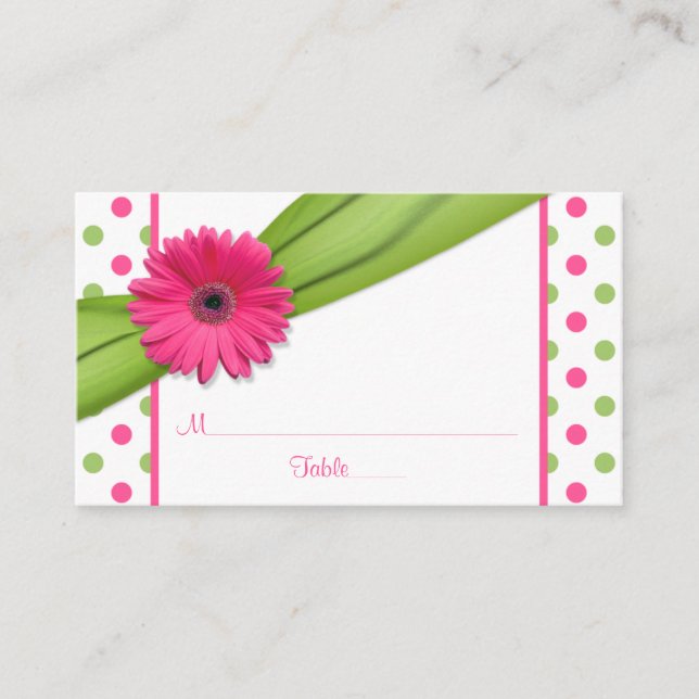 Pink Daisy Green Polka Dot Ribbon Platzkarten (Vorderseite)