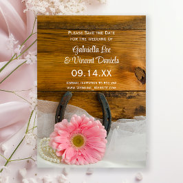 Pink Daisy Horseshoe Barn Wedding Save the Date Einladung