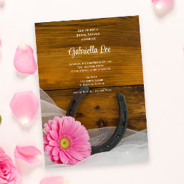 Pink Daisy Horseshoe Country Western Brautparty Einladung