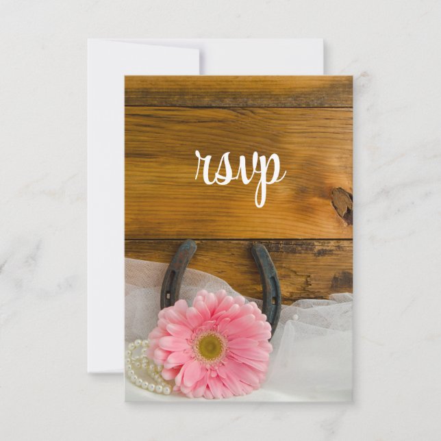 Pink Daisy Horseshoe Country Western Wedding RSVP (Vorderseite)