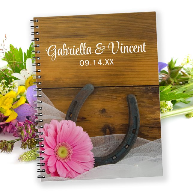 Pink Daisy Horseshoe Western Wedding Guest Book Notizblock (Von Creator hochgeladen)