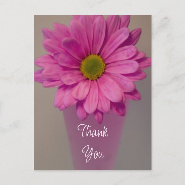 Pink Daisy in Vase Vielen Dank Hinweis Postkarte (Vorderseite)