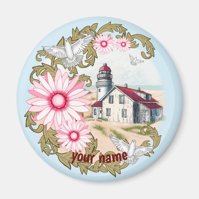 Pink Daisy Lighthouse Magnet (Vorne)