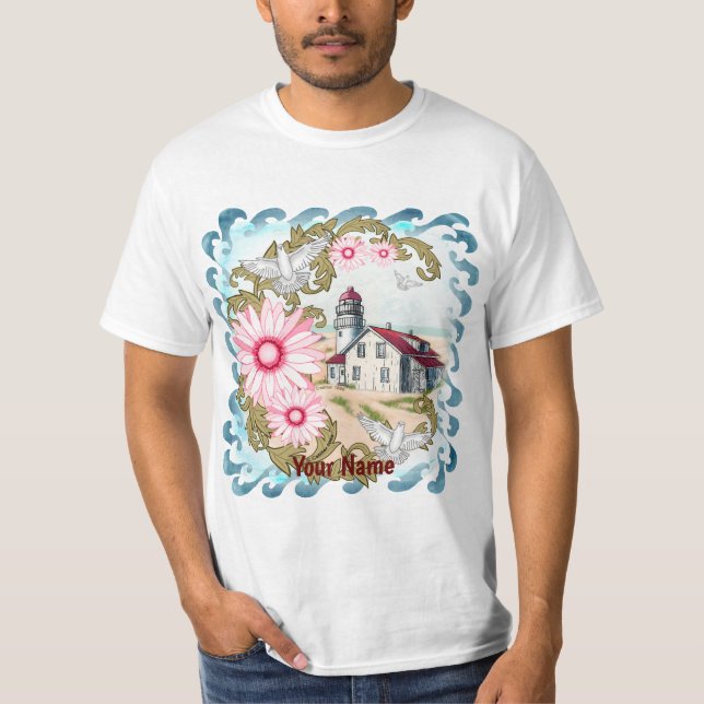 Pink Daisy Lighthouse T-Shirt (Vorderseite)