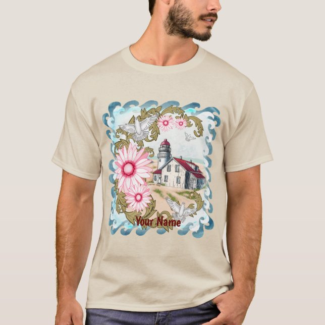 Pink Daisy Lighthouse T-Shirt (Vorderseite)