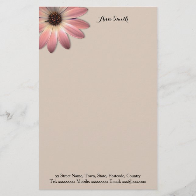 Pink Daisy - Mink Leder Textur Bild Hintergrund Briefpapier (Vorderseite)