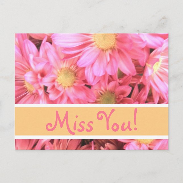 Pink Daisy "Miss You" Postkarte (Vorderseite)