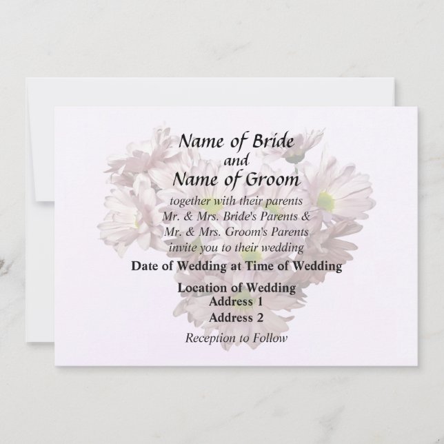 Pink Daisy Mums Heart Einladung (Vorderseite)