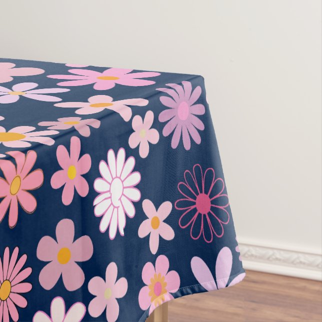 Pink Daisy Muster 01.bw DBlue BG Tischdecke (Beispiel)