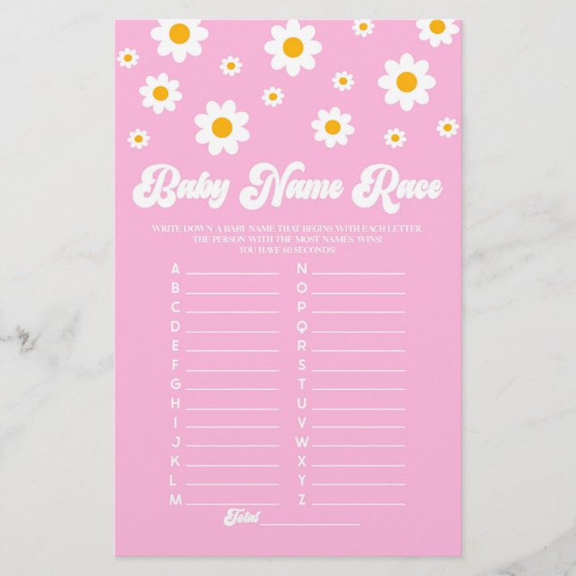 Pink Daisy Name Race Baby Shooting Game-Aktivität Briefpapier (Vorderseite)