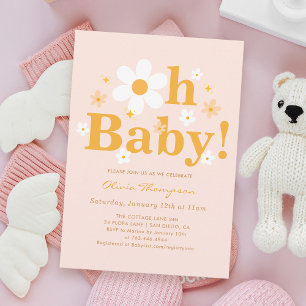 Pink Daisy Oh Baby Spring Baby Girl Dusche Einladung