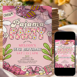 Pink Daisy Pajama Party Birthday  Einladung