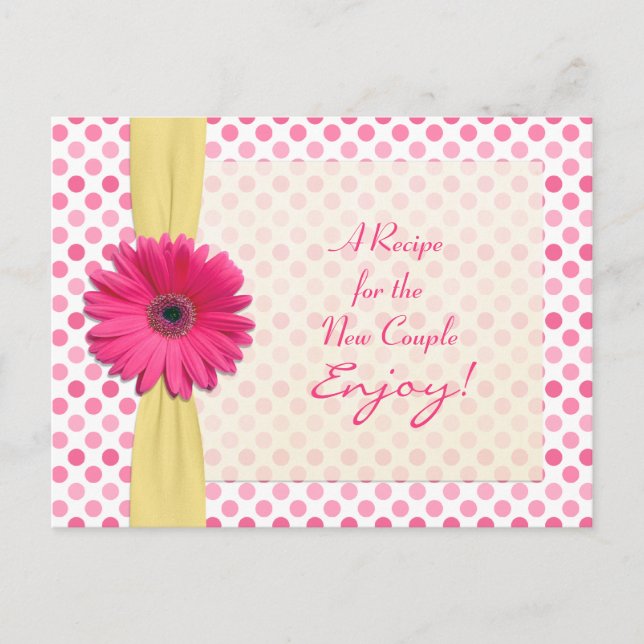 Pink Daisy Polka Dot Rezept Card für neues Paar Postkarte (Vorderseite)