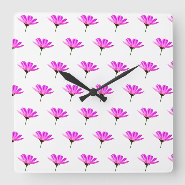 Pink Daisy Quadratische Wanduhr (Vorderseite)
