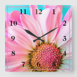 Pink Daisy Quadratische Wanduhr