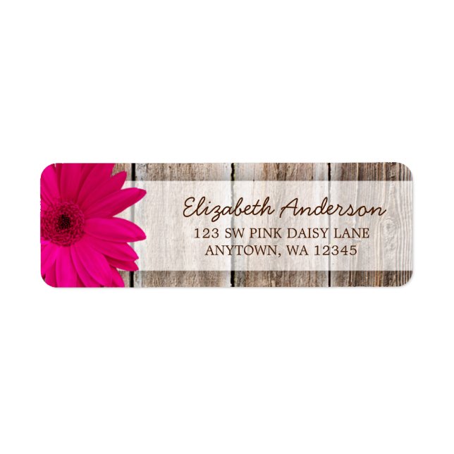 Pink Daisy Rustic Barn Wood Address Labels (Vorne)