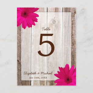 Pink Daisy Rustic Barn Wood Wedding Tischnummer