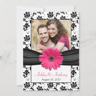 Pink Daisy Schwarz-weiß Floral Foto Save the Date