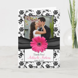 Pink Daisy Schwarz-weiß Floral Wedding Vielen Dank Dankeskarte