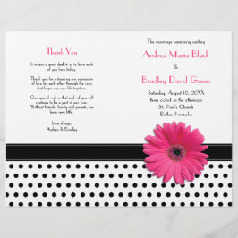 Pink Daisy Schwarz-weiß Polka Dot Wedding Program