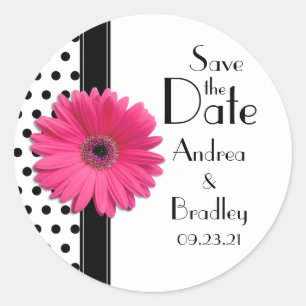 Pink Daisy Schwarz-weiß Polka Dot Wedding Sticker