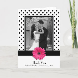 Pink Daisy Schwarz-weiß Polka Dot Wedding Vielen D Dankeskarte