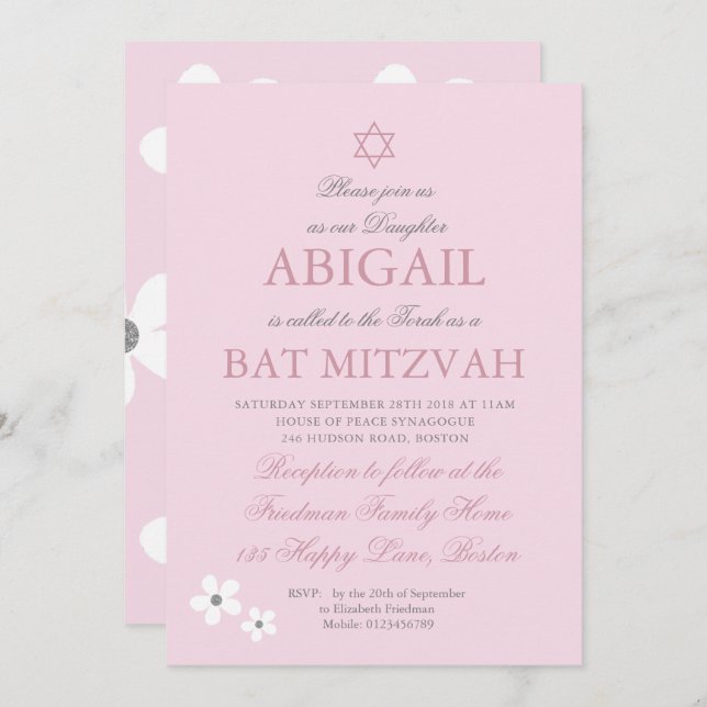 Pink Daisy Silver Einladung (Vorne/Hinten)