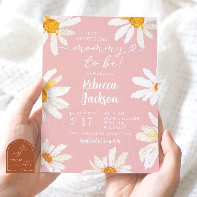 Pink Daisy Sonnenblume Mommy zu Baby-Dusche Einladung (Von Creator hochgeladen)