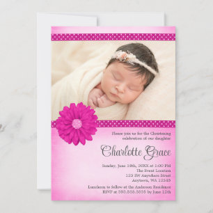 Pink Daisy Sparkle Foto Taufe Christening Einladung