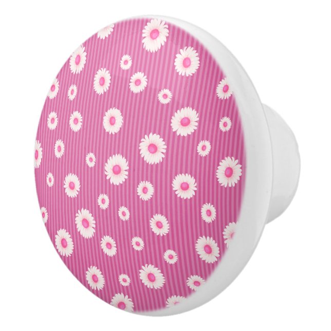 Pink Daisy Stripe Keramikknauf (Rechts)