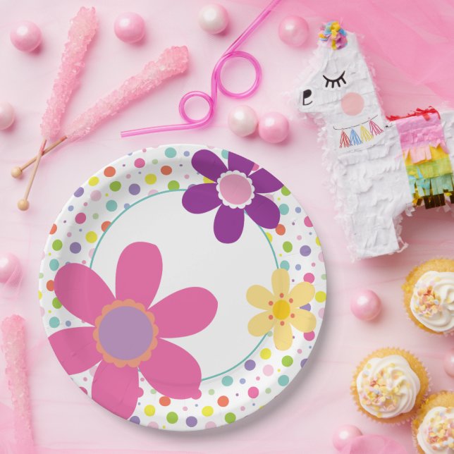 Pink Daisy Summer Floral Illustration Pappteller (Party)