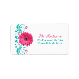 Pink Daisy Türkise Floral Wedding Address Adressaufkleber