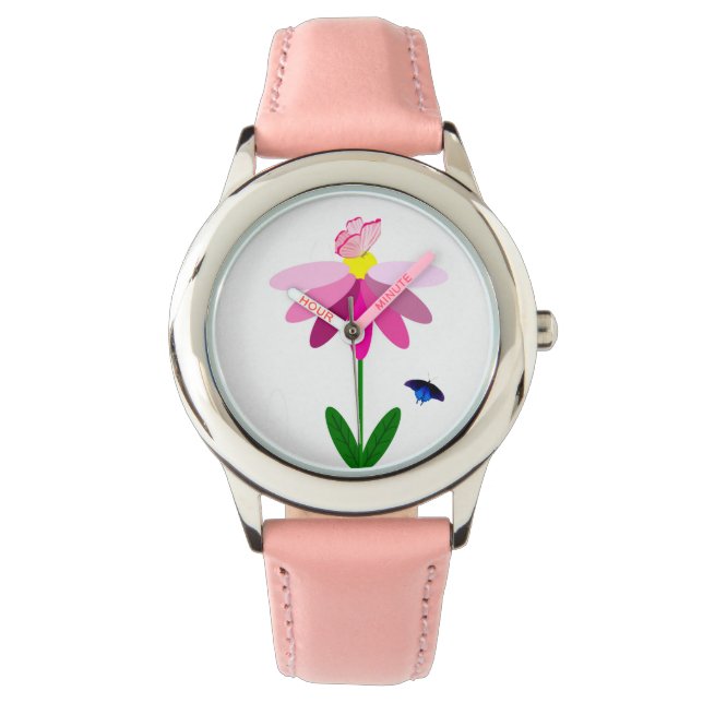 Pink Daisy und Butterflies eWatch Armbanduhr (Vorderseite)