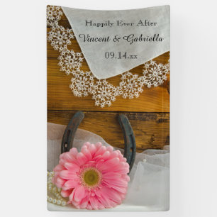 Pink Daisy und Horseshoe Country Western Hochzeit Banner